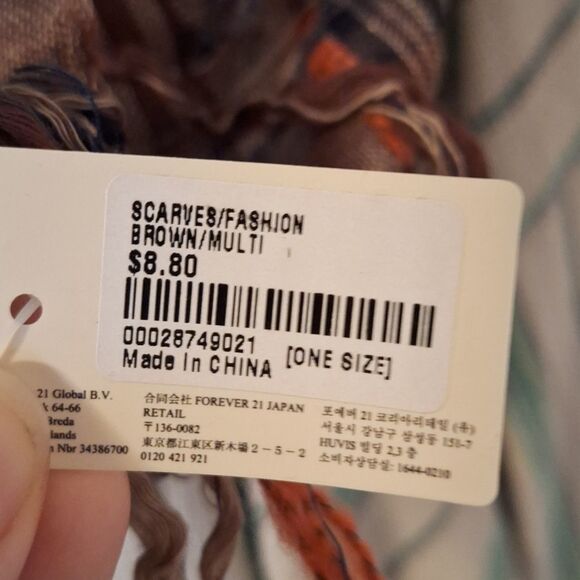 Brown plaid square fringe scarf forever 21 accessory Balaclava shawl wrap - Picture 4 of 7